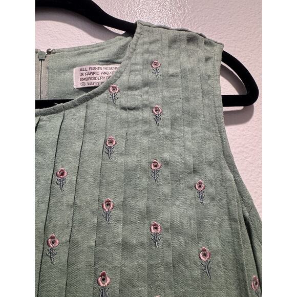 Karin Stevens Embroidered Floral Dress Women’s Size 8 Maxi Linen Blend Green - Picture 4 of 9